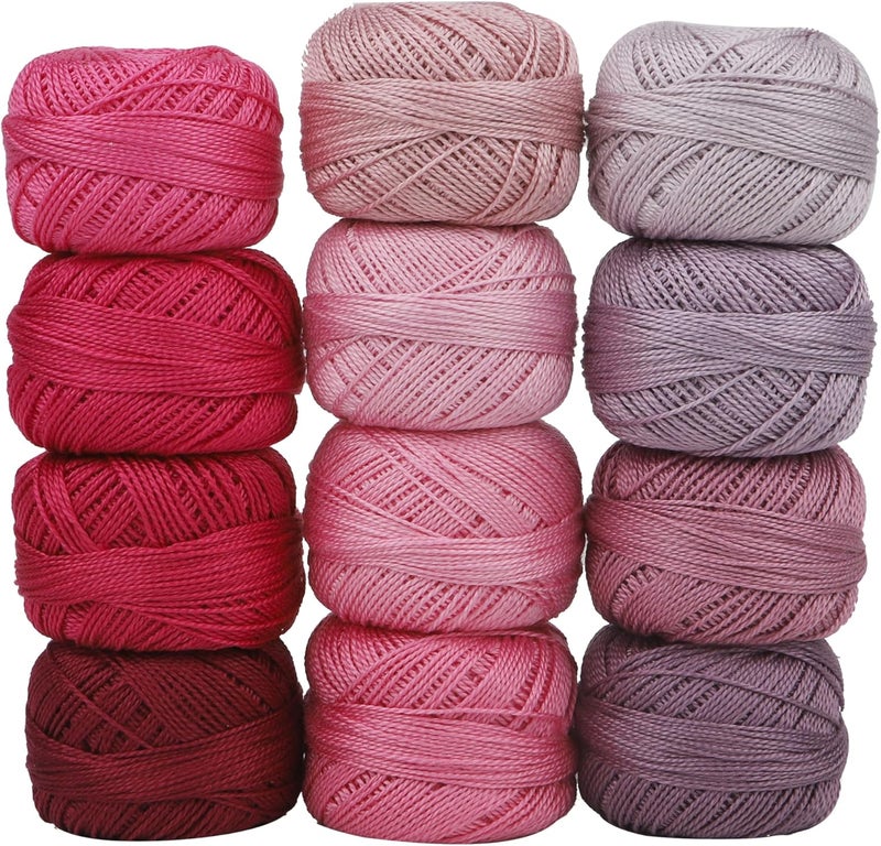 AMOHilos Size 8 Double Mercerized Egyptian Long Staple Cotton Pearl Thread 12 Gradient Colors per Box 5 Grams Ball Rainbow Color Embroidery Thread for Crochet Cross Stitch Hand Embroidery (12E) - Image 1